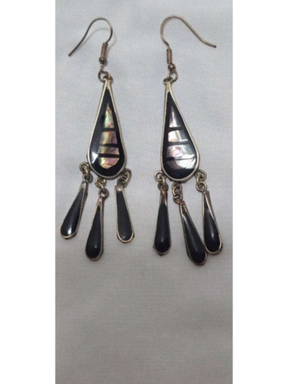 Vintage Alpaca Mexico Abalone Dangle Earrings